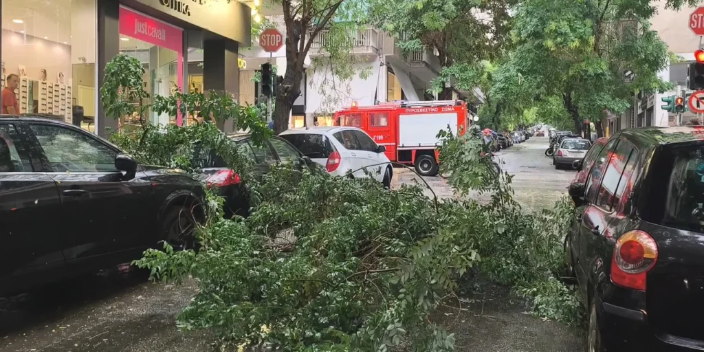 Κακοκαιρία στην Αθήνα: Έπεσε δέντρο στα Εξάρχεια – Πότε υποχωρούν τα φαινόμενα