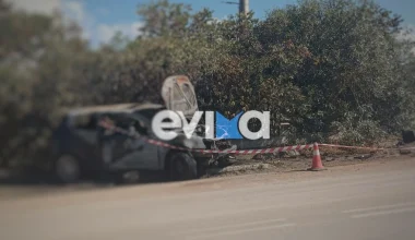 Τροχαίο στη Χαλκίδα: Αυτοκίνητο «καρφώθηκε» σε στάση λεωφορείου και τυλίχθηκε στις φλόγες