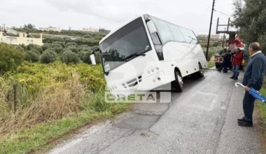 Τροχαίο ατύχημα στην Κρήτη: Λεωφορείο με μαθητές βγήκε από τον δρόμο και κατέληξε σε πρανές