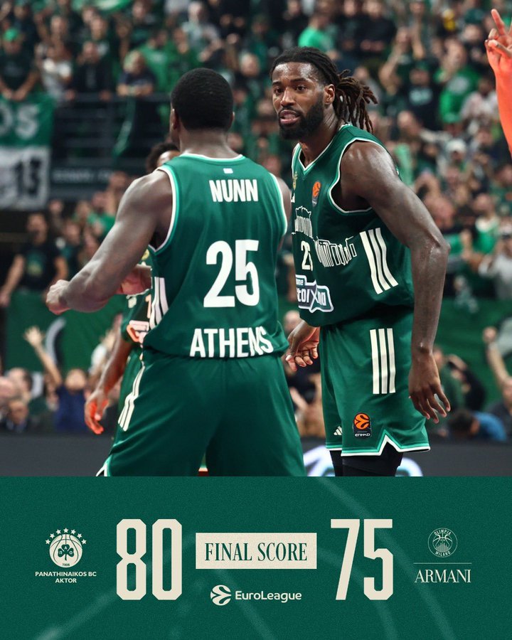 Παναθηναϊκός – Αρμάνι Μιλάνο 80-75: Αγχώδης νίκη αλλά σταθερά πρώτος